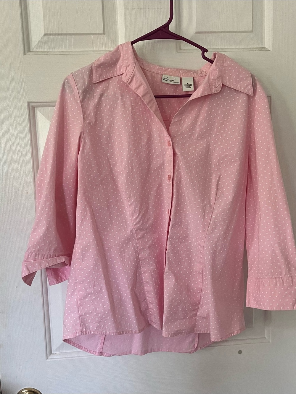 Kim Rogers Pink Polka Dot Button-Front Women's Shirt